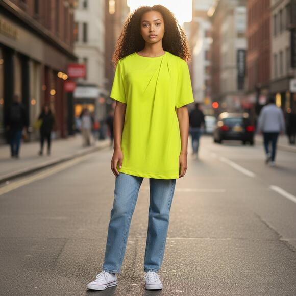 Alexander Wang Draped T-Shirt in Yellow Size 8 Short Sleeves Zipper on Shoulder - Picture 4 of 11